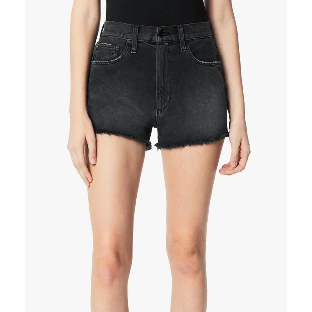 Joe's Jeans High Rise Vintage Shorts Cut Off Raw Hem Overdrive Black NWT Size 24